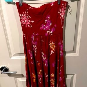 Strapless Red Floral Dress